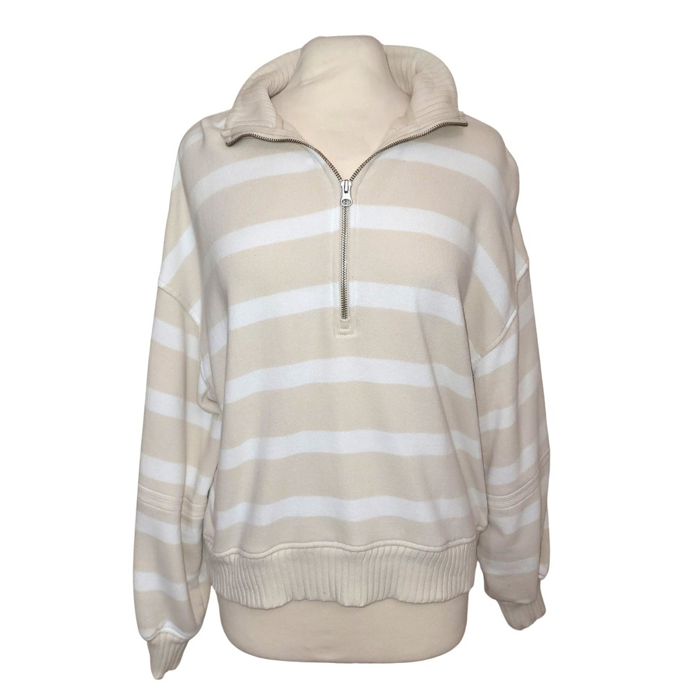 Aerie Beige White Half Zip Pullover Loungewear Oversized Loose Fit Sweatshirt M